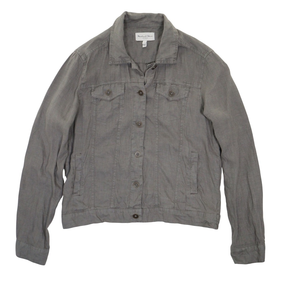 Michael Stars Jean Linen Jacket Women L Trucker Button Up Lightweight Grey WNT84
